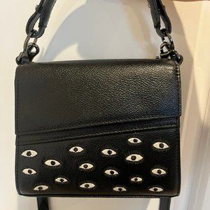 Min&Mon Anastasio Mini Crossbody Handbag Black Leather - All Over Eyes Embroider